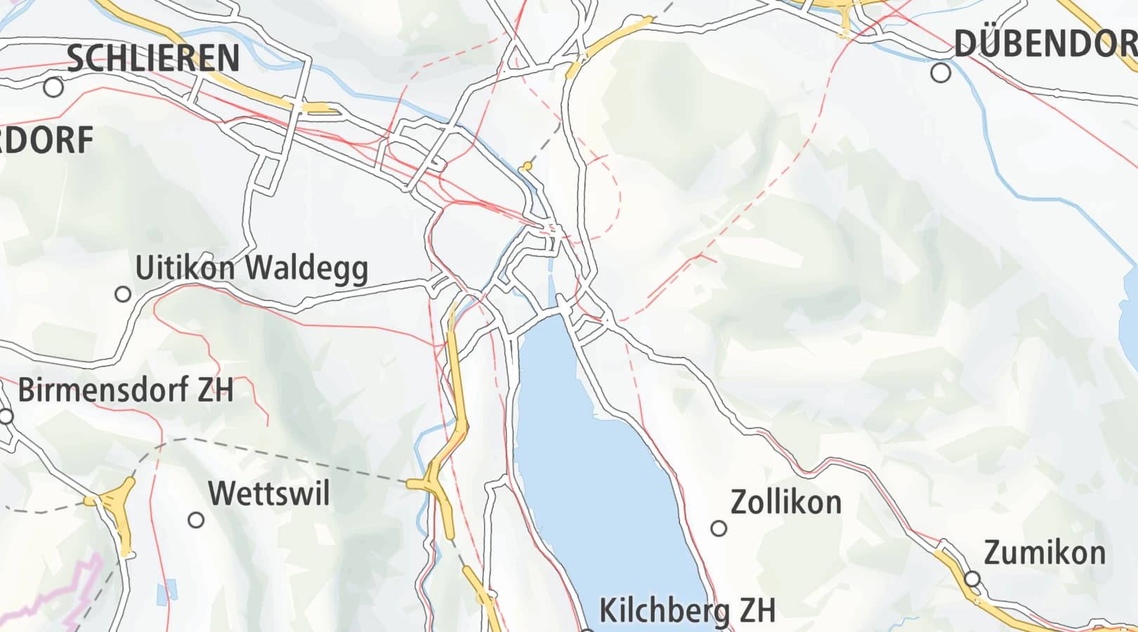 Map of Zürich with a pin at the north end of the lake